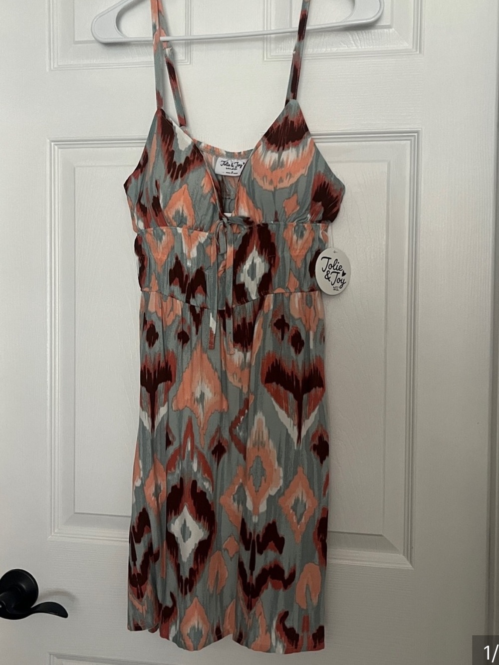 Jolie & Joy Printed Spaghetti Strap Dress - Teal, Coral, Brown
